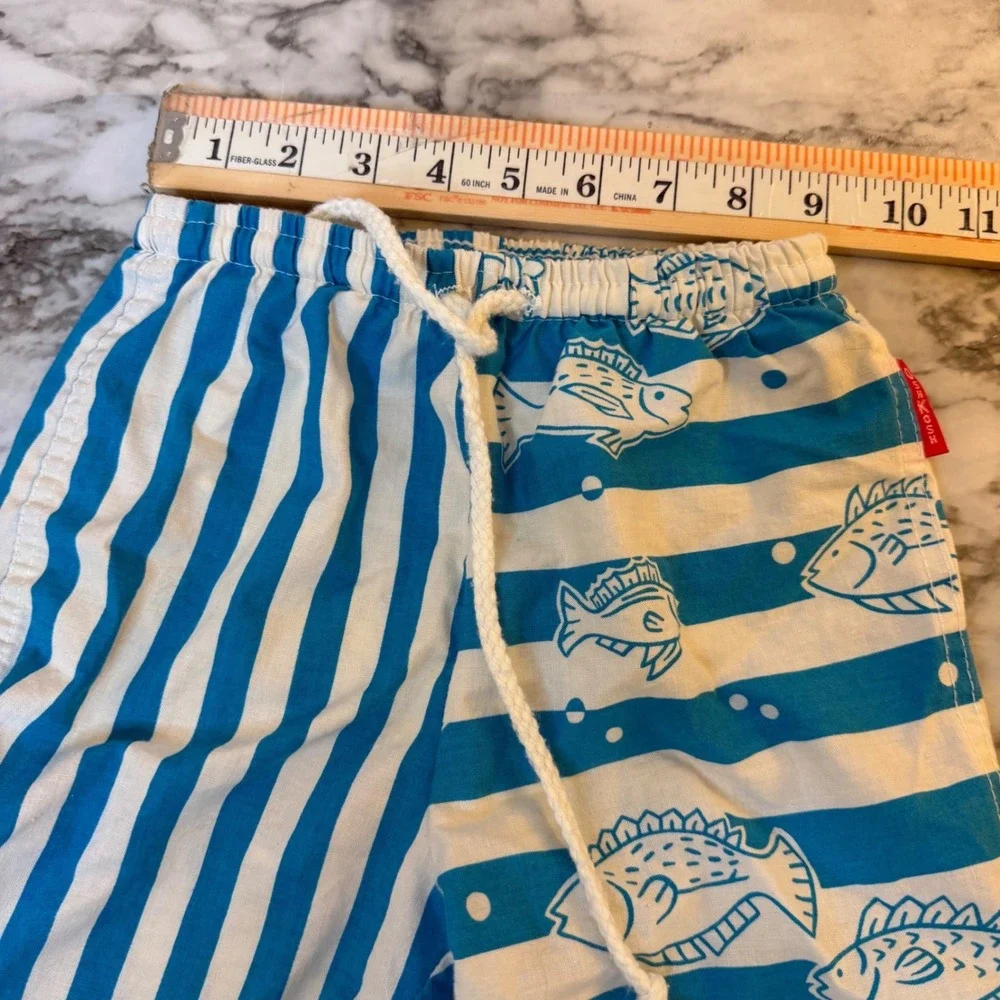 Vintage OshKosh Bgosh Kids Size 7 Blue White Striped Fish Swim Trunks USA Made